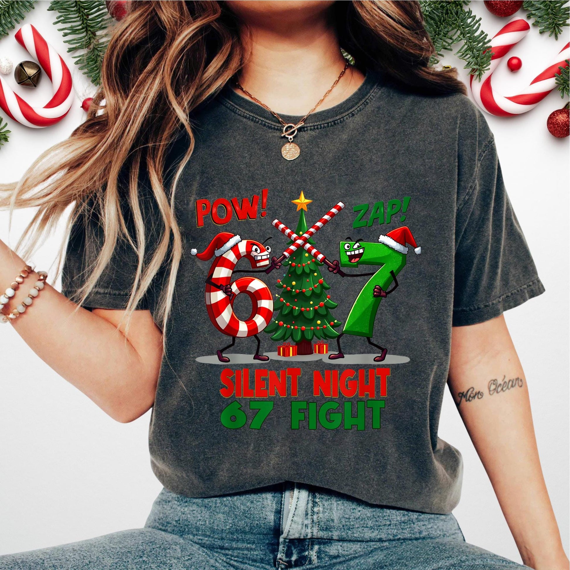 Silent Night Christmas Sweatshirt – Funny Six Seven Meme Shirt, Christmas 6-7 Holiday Tee