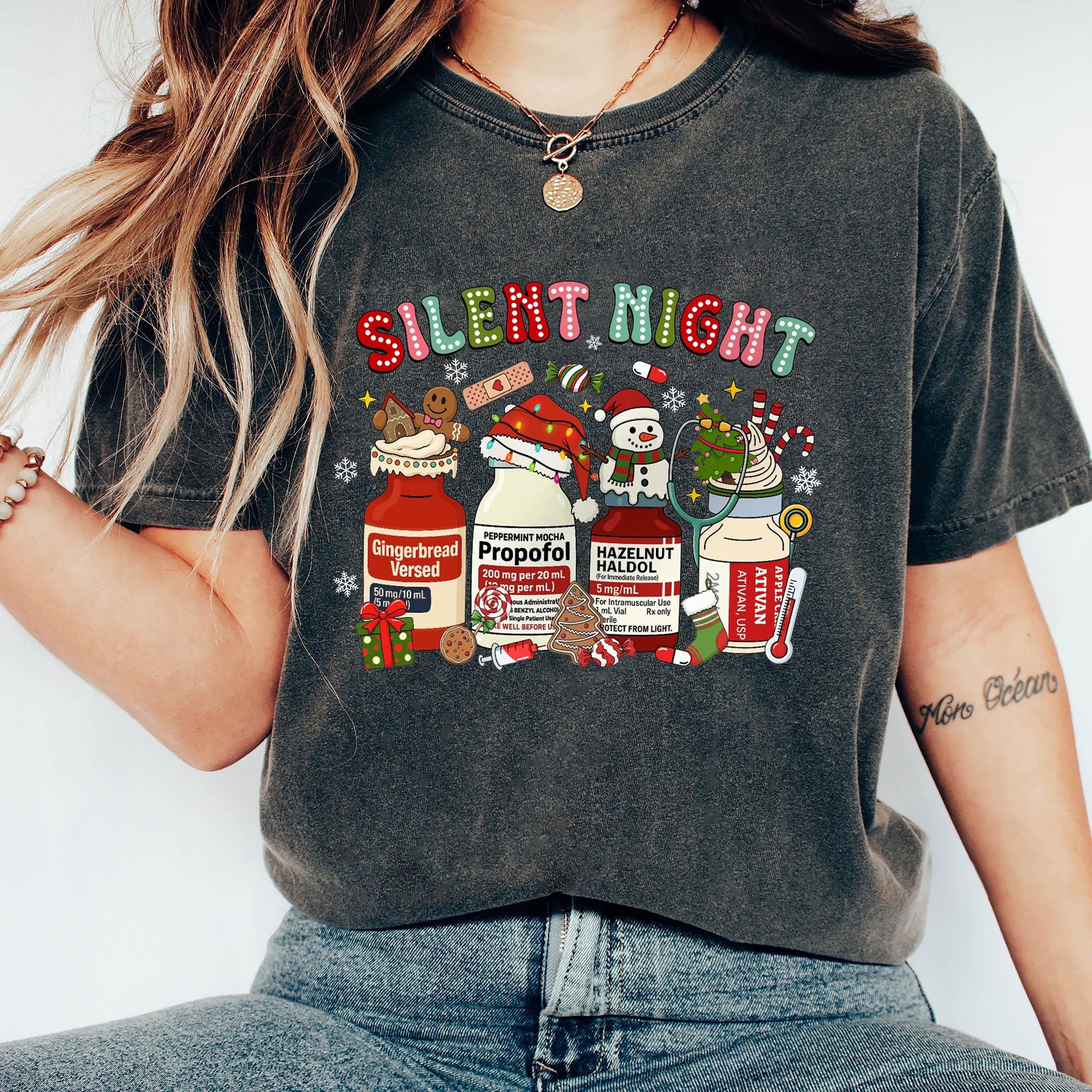 Silent Night ICU Nurse Christmas Sweatshirt – Medical Holiday Shirt