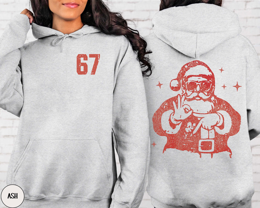 Six Seven Santa Hoodie – Retro 67 Christmas Sweatshirt, Number Meme Holiday Shirt