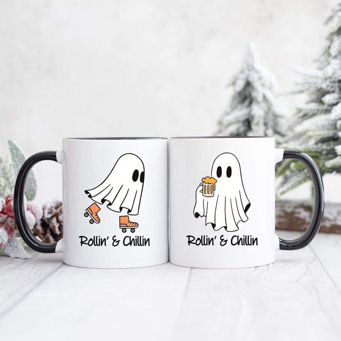 Skate & Beer Ghost Matching Mugs For Couples
