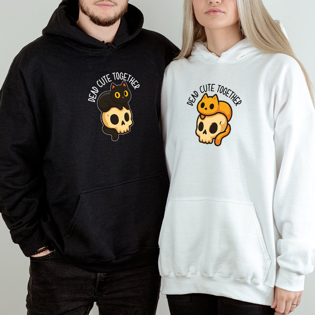 Skull & Cat Matching Hoodies For Couples