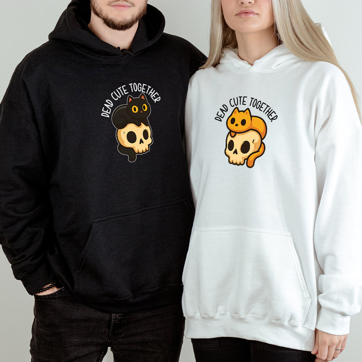 Skull & Cat Matching Hoodies For Couples