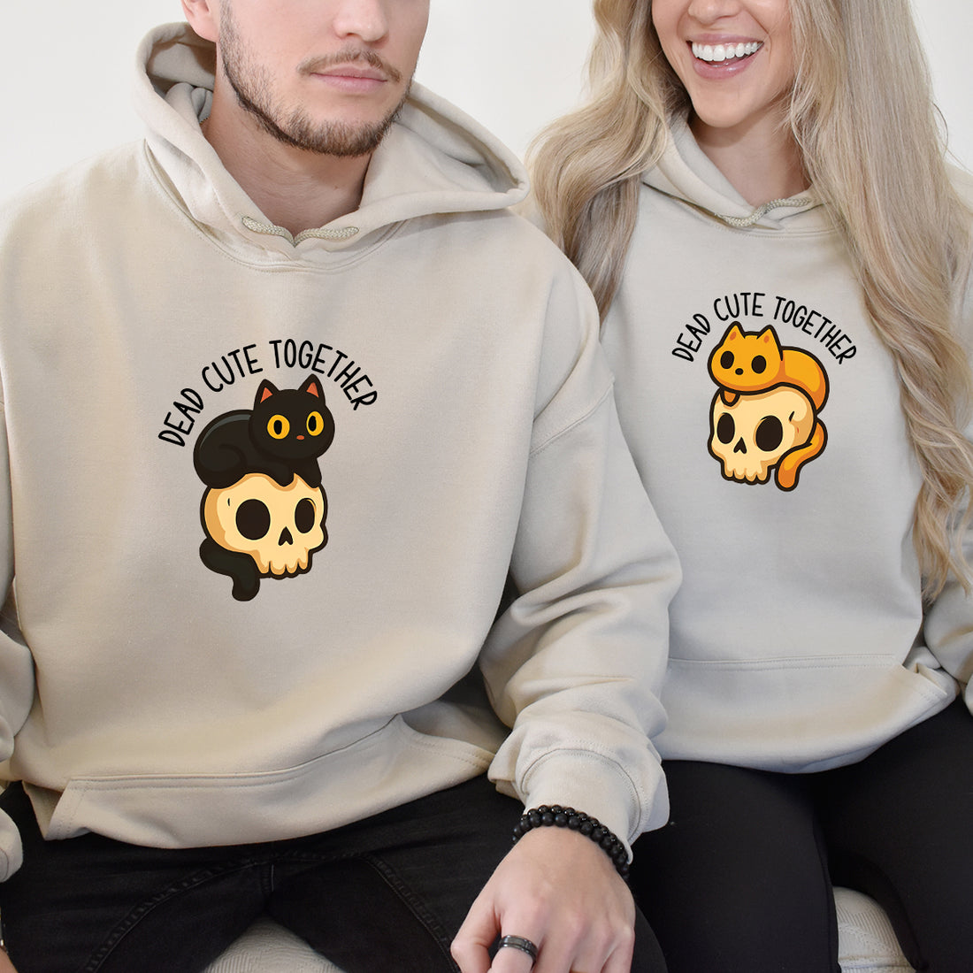 Skull & Cat Matching Hoodies For Couples
