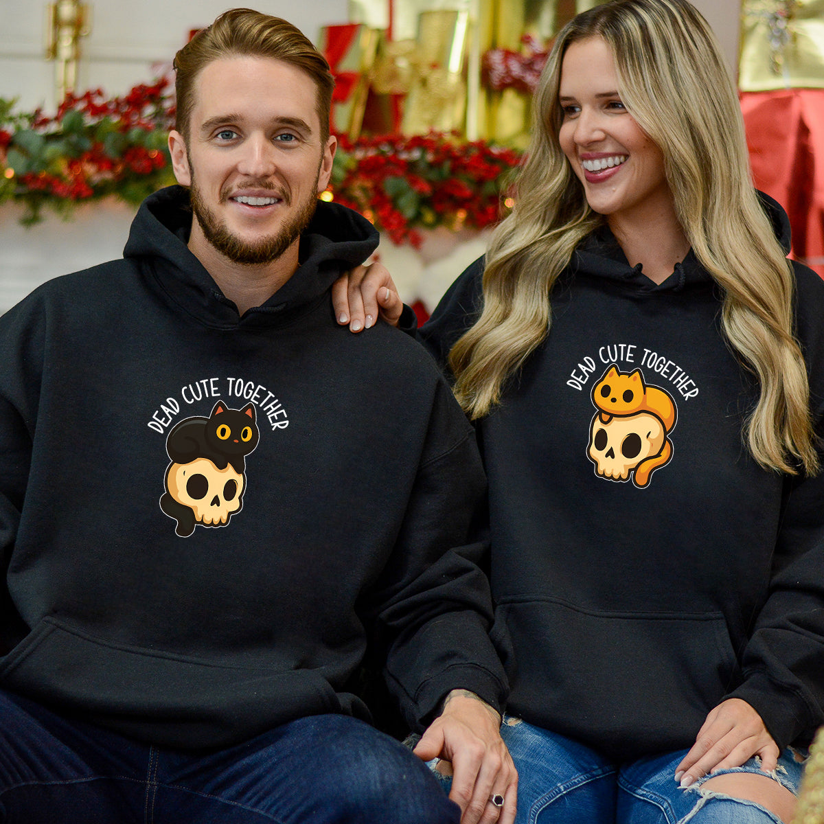 Skull & Cat Matching Hoodies For Couples