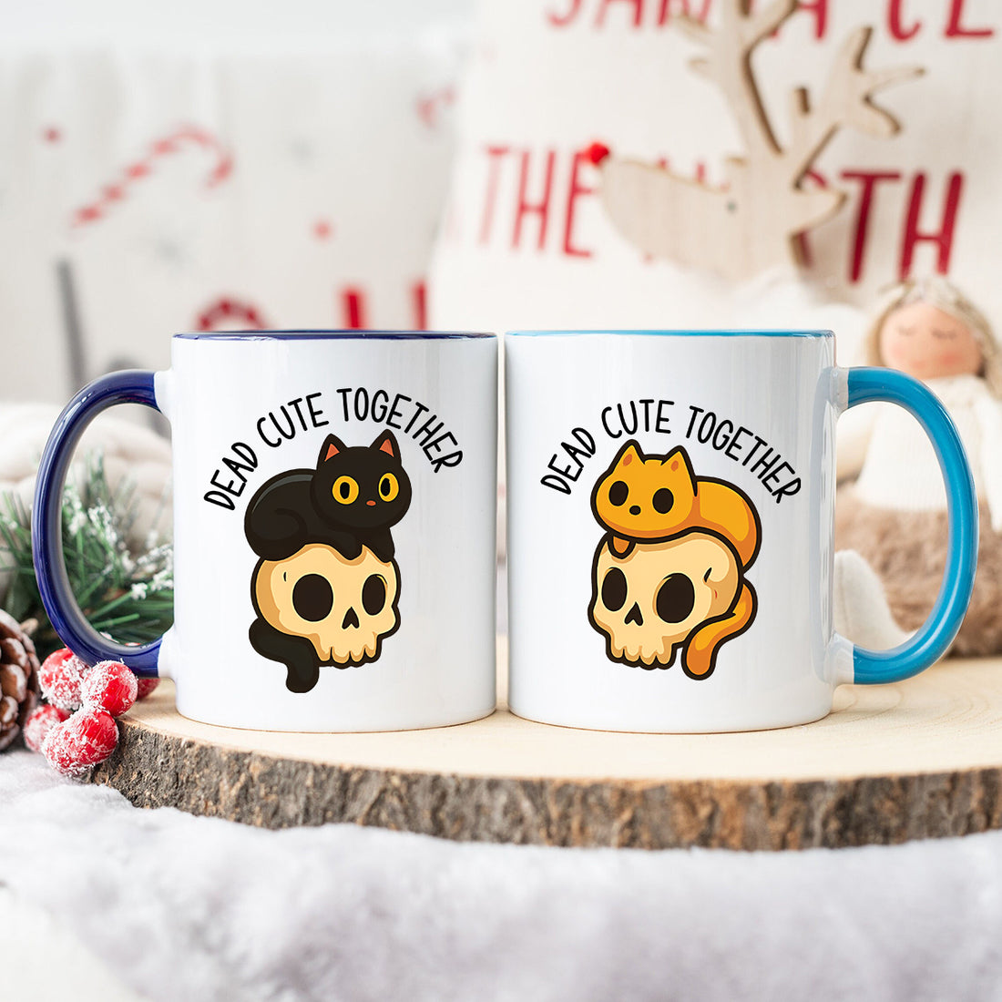 Skull & Cat Matching Mugs For Couples