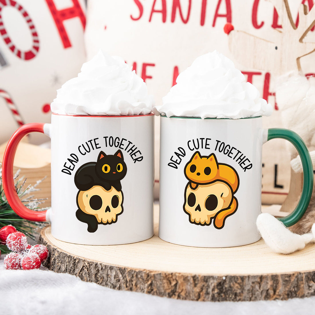 Skull & Cat Matching Mugs For Couples