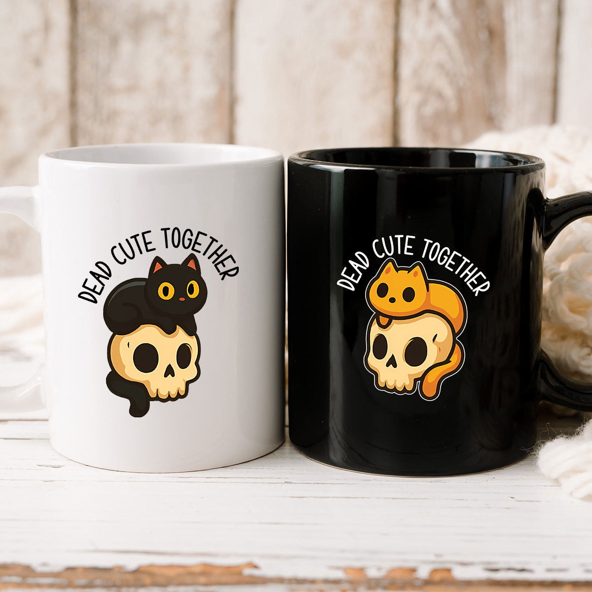 Skull & Cat Matching Mugs For Couples