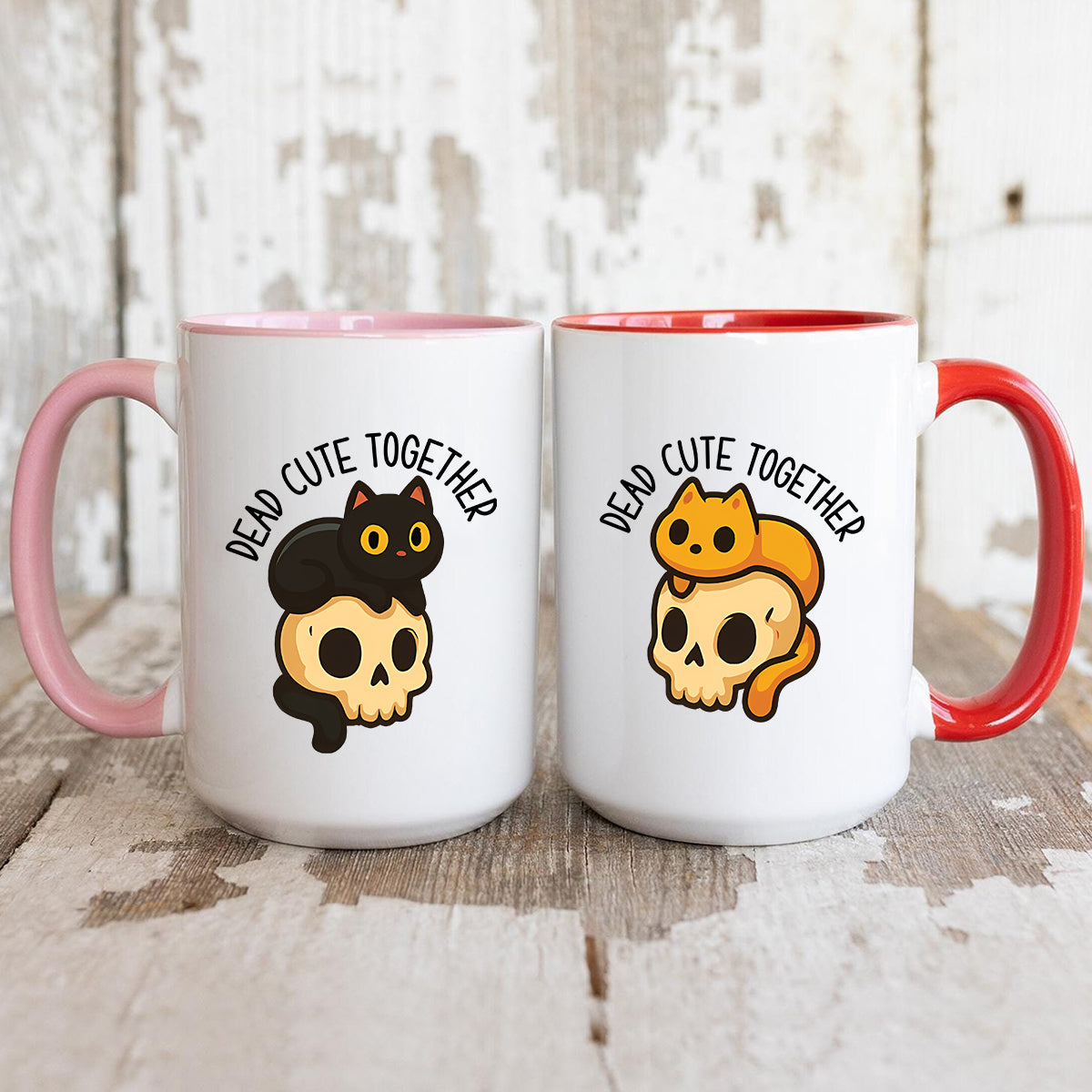 Skull & Cat Matching Mugs For Couples