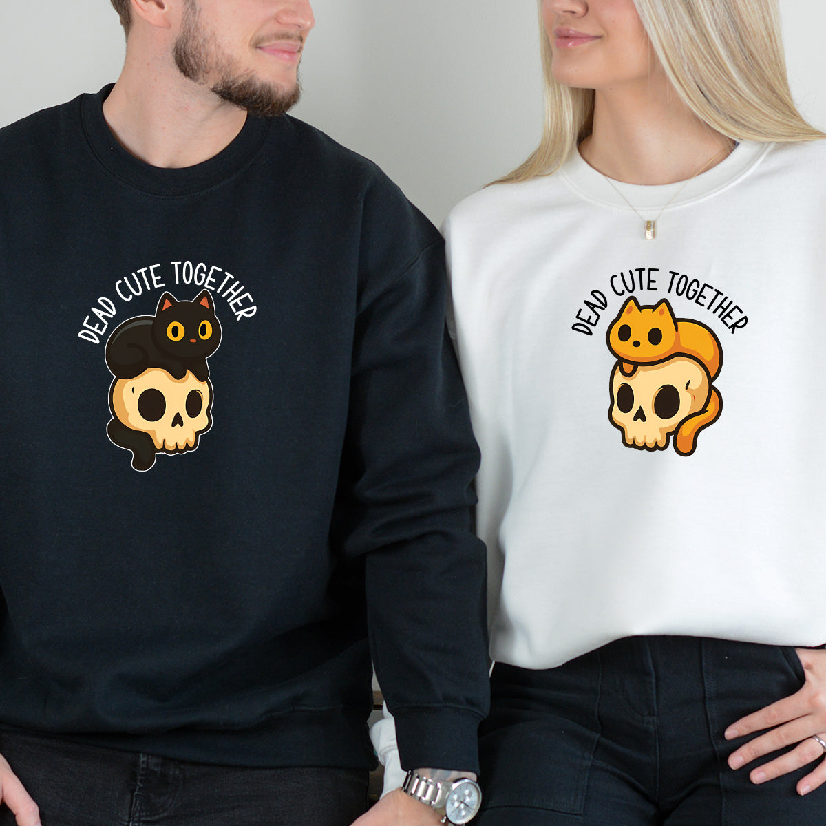 Skull & Cat Matching Hoodies For Couples