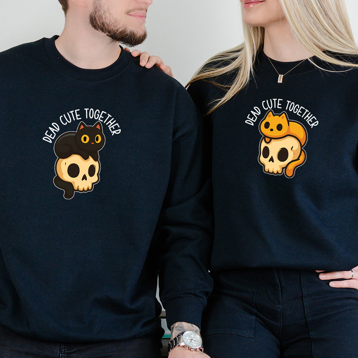 Skull & Cat Matching Hoodies For Couples