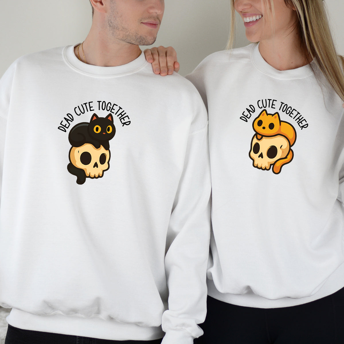 Skull & Cat Matching Hoodies For Couples