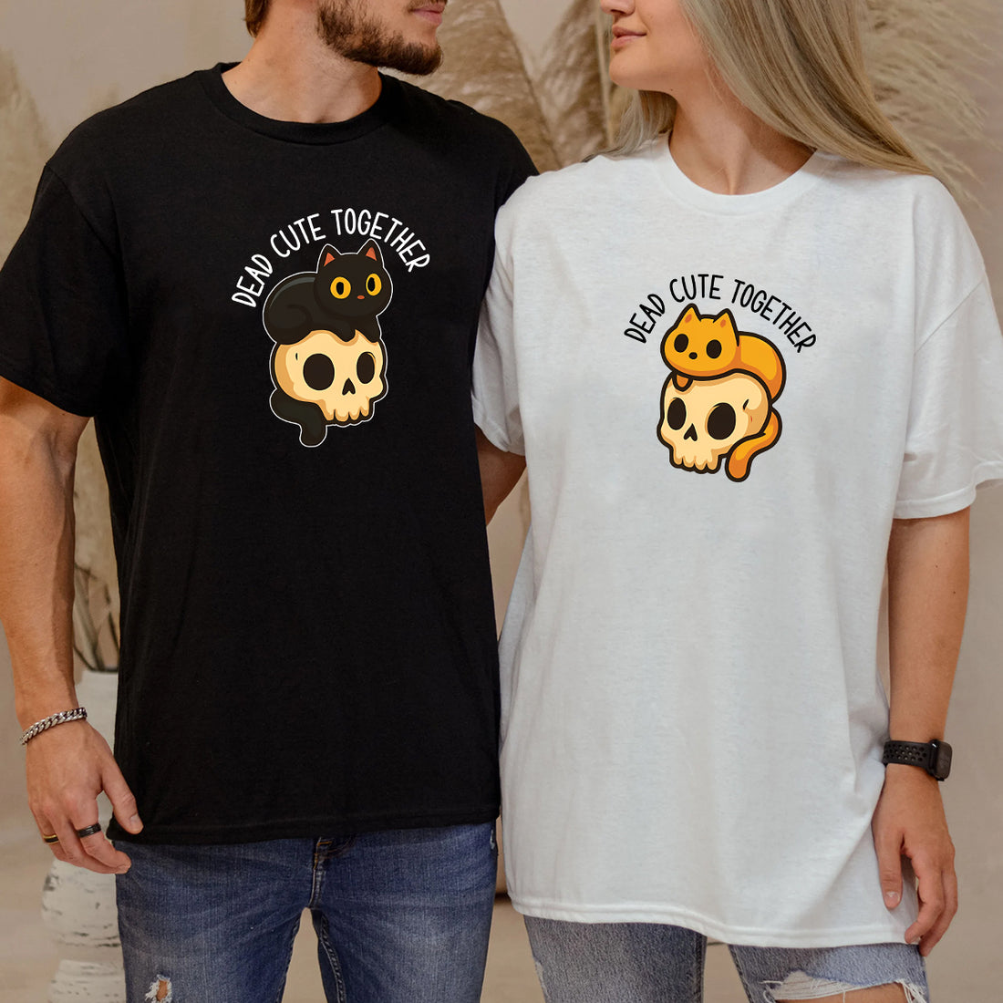 Skull & Cat Matching T-Shirts For Couples