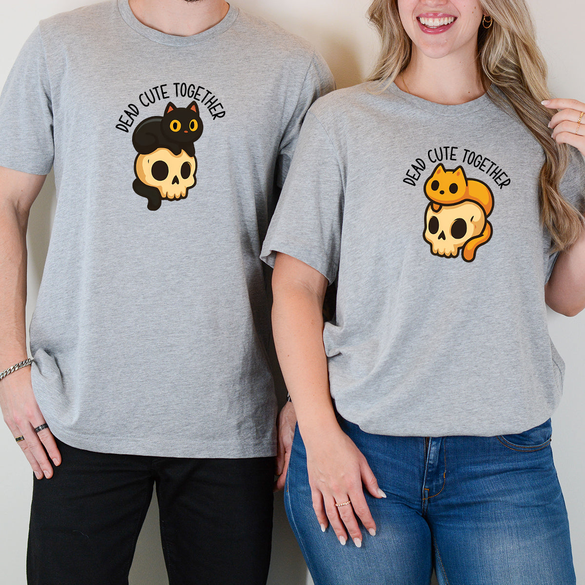 Skull & Cat Matching T-Shirts For Couples