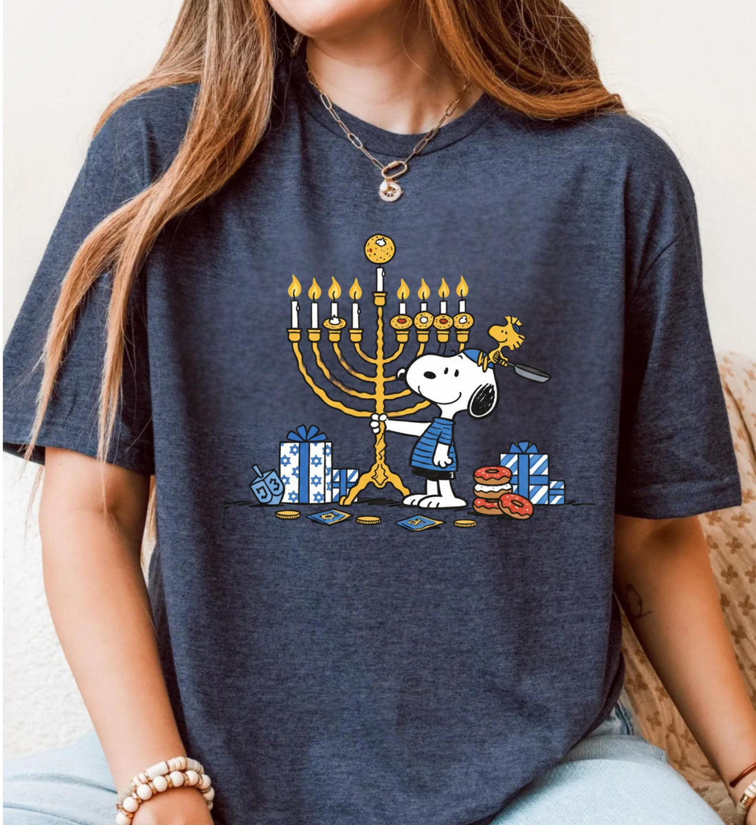 Vintage Jewish Holiday T-Shirt – Cartoon Dog Hanukkah Festive Graphic Tee