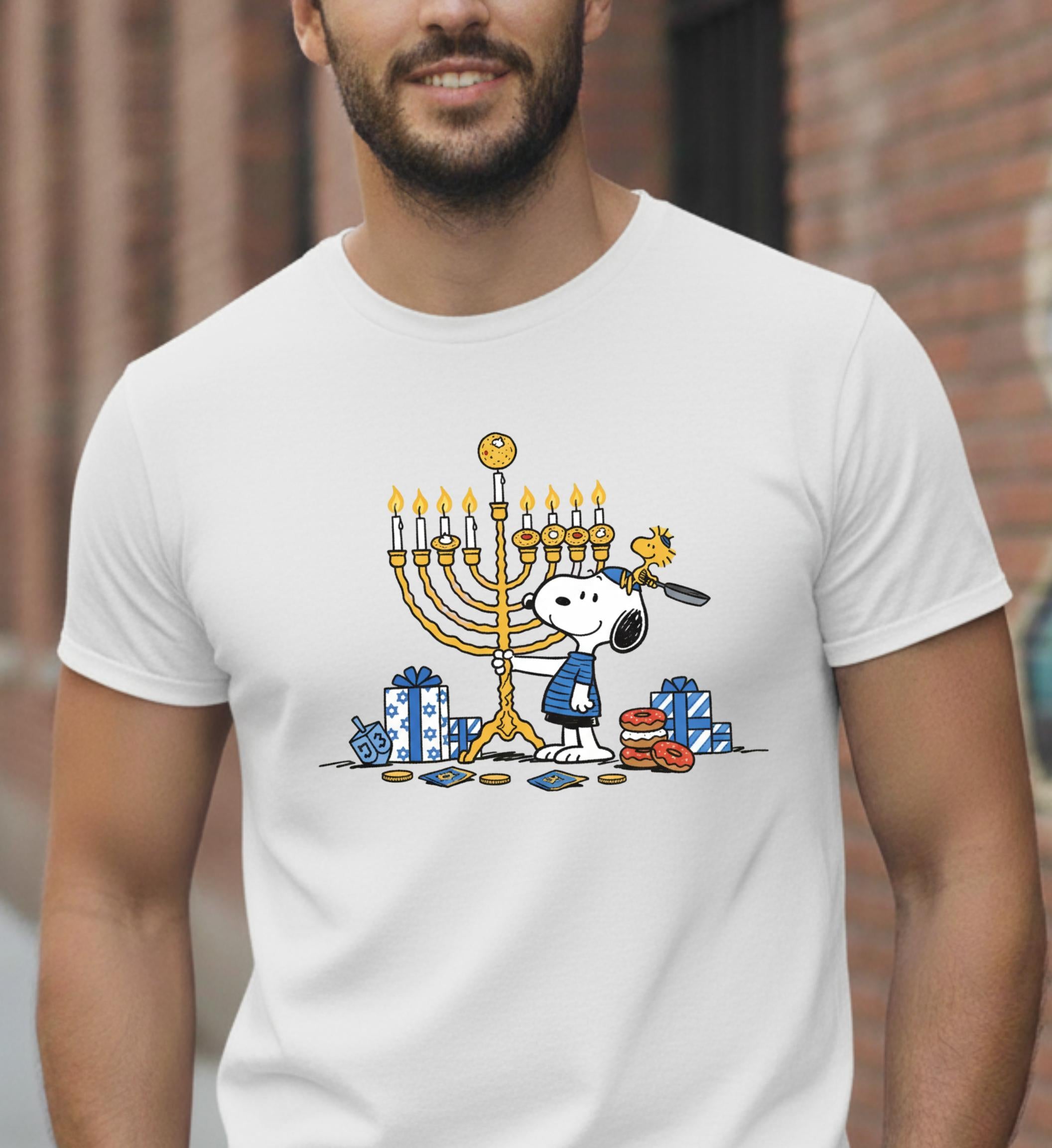 Vintage Jewish Holiday T-Shirt – Cartoon Dog Hanukkah Festive Graphic Tee