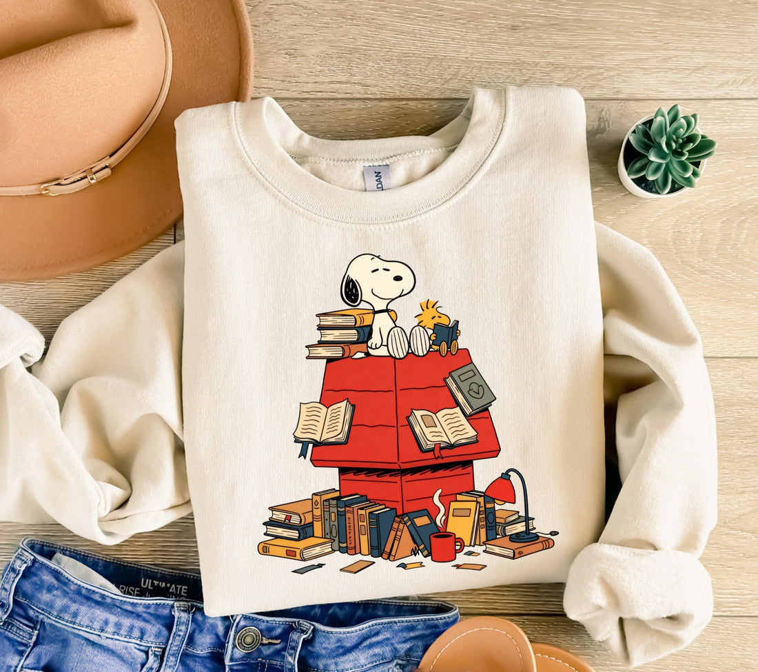 Cartoon Dog Reading Book Sweatshirt – Cute Peanuts Christmas Holiday Shirt