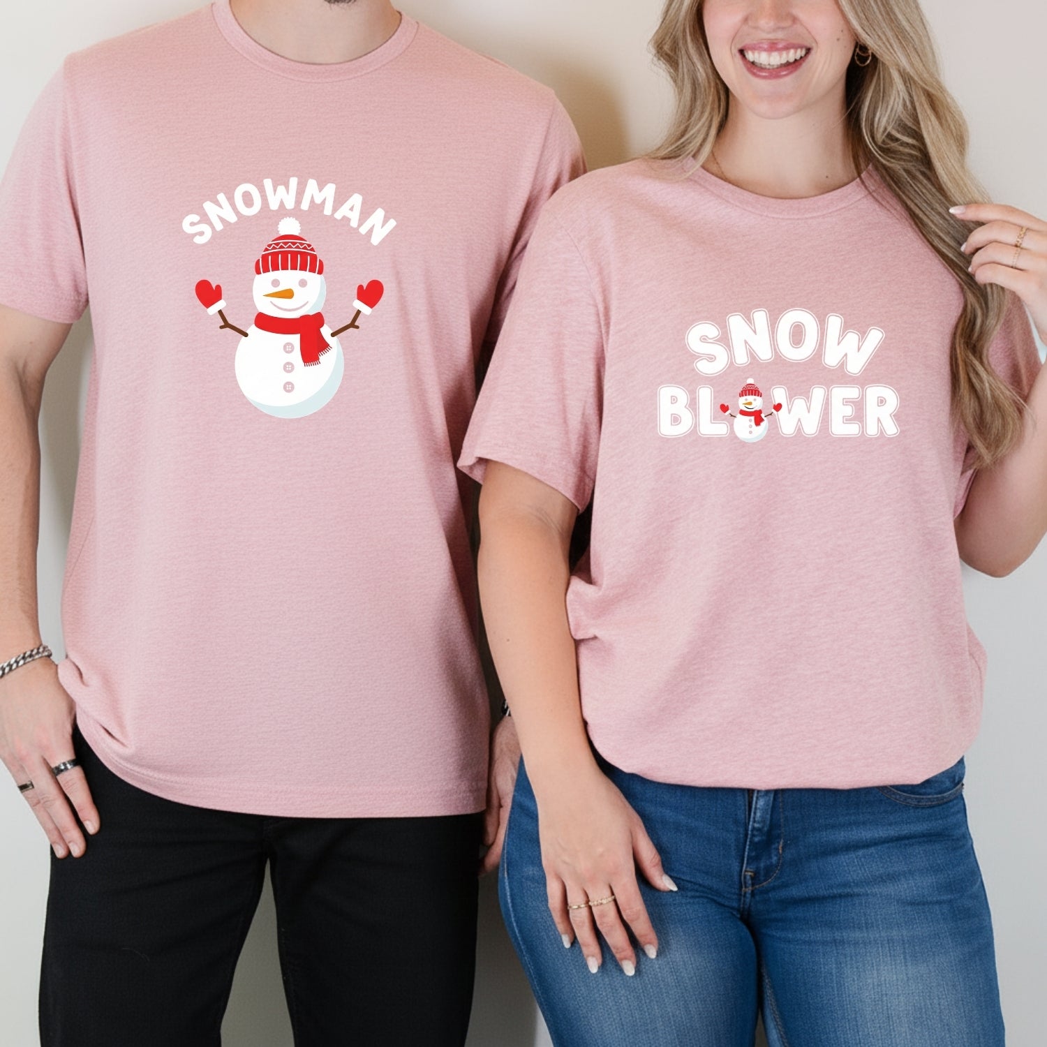 Snowman and Snow Blower Funny Matching T-Shirts For Couples
