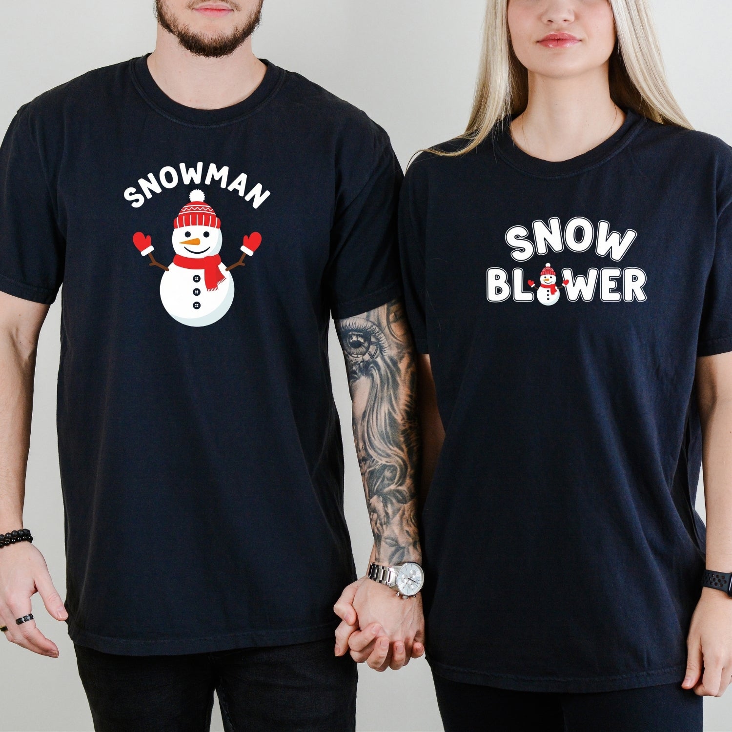 Snowman and Snow Blower Funny Matching T-Shirts For Couples