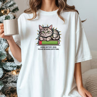 Social Battery Dead T-Shirt - Funny Cat Sarcastic Graphic Tee