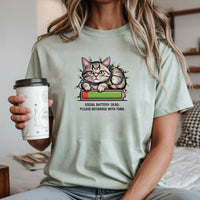 Social Battery Dead T-Shirt - Funny Cat Sarcastic Graphic Tee