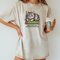 Social Battery Dead T-Shirt - Funny Cat Sarcastic Graphic Tee