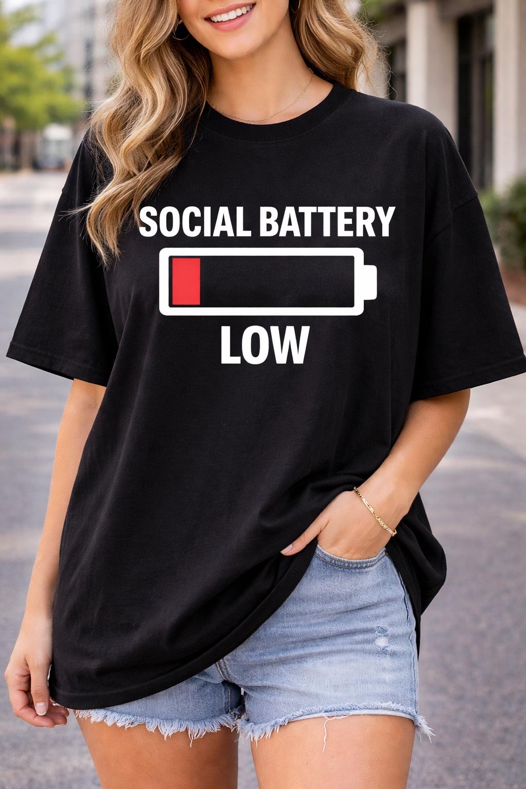 Social Battery Low T-Shirt – Funny Introvert Sarcastic Graphic Tee