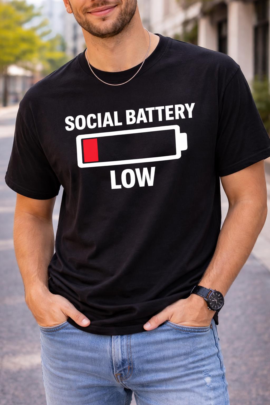 Social Battery Low T-Shirt – Funny Introvert Sarcastic Graphic Tee