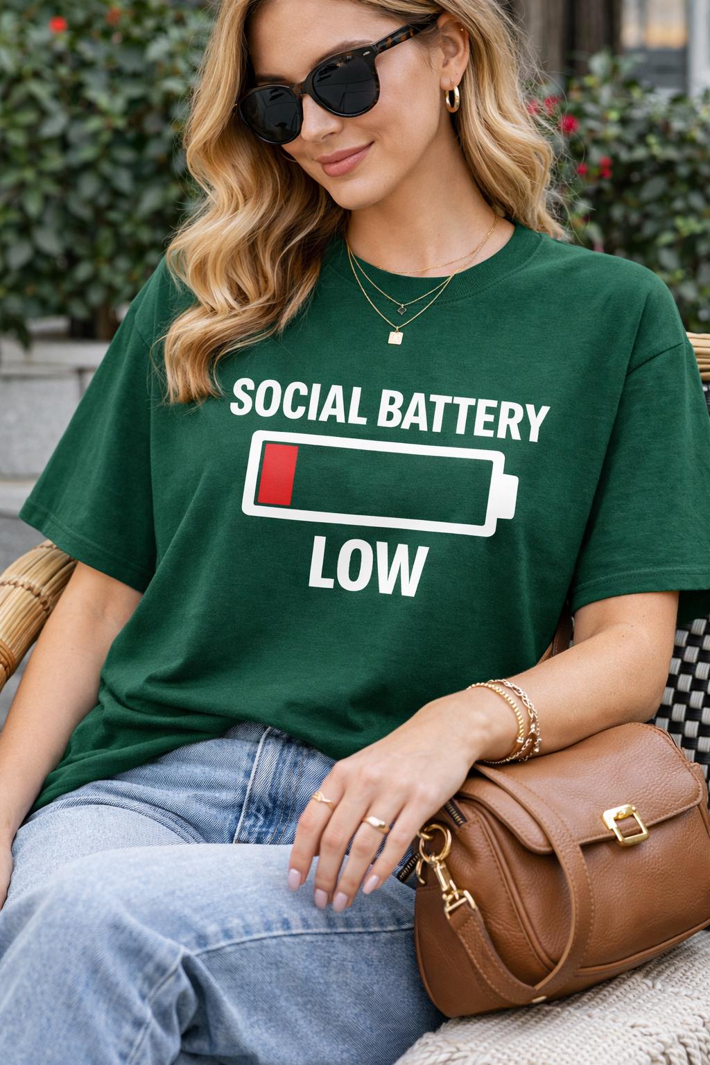 Social Battery Low T-Shirt – Funny Introvert Sarcastic Graphic Tee
