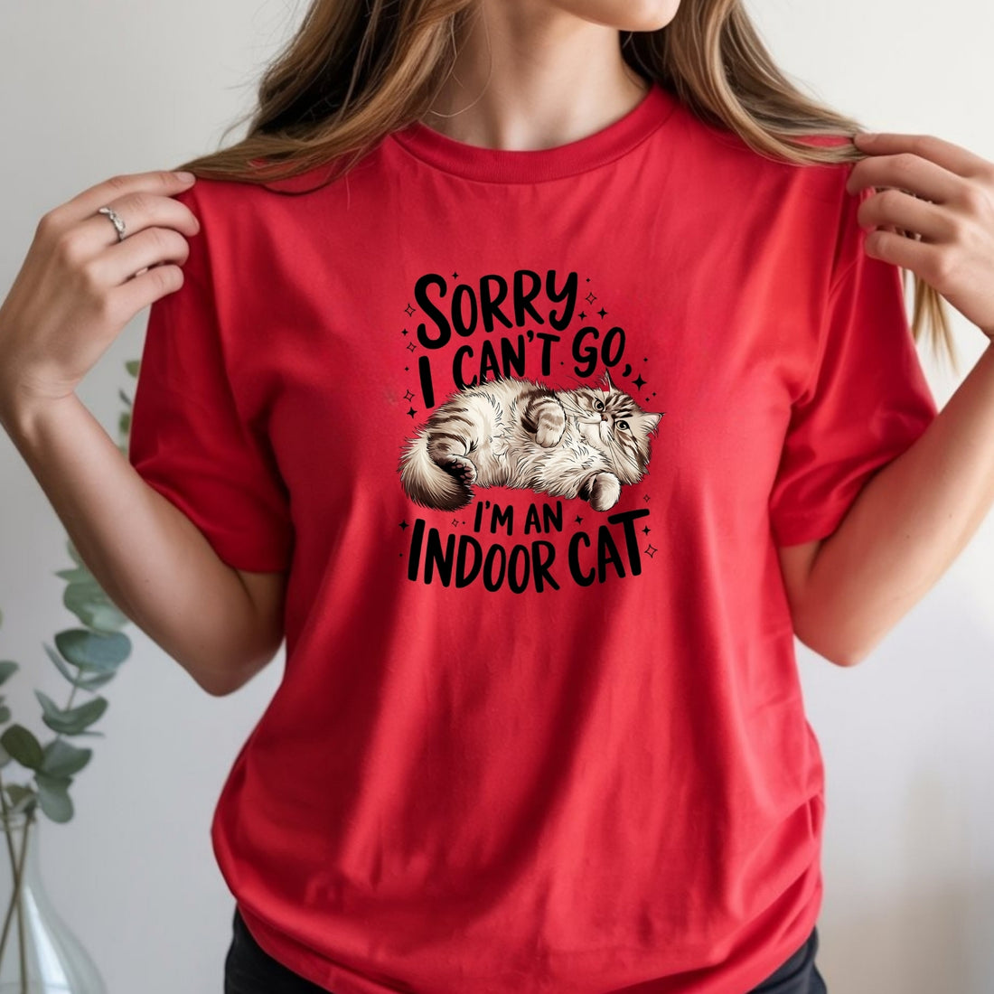 Sorry I Can't Go Indoor Cat T-Shirt - Funny Cat Sarcastic Graphic Tee