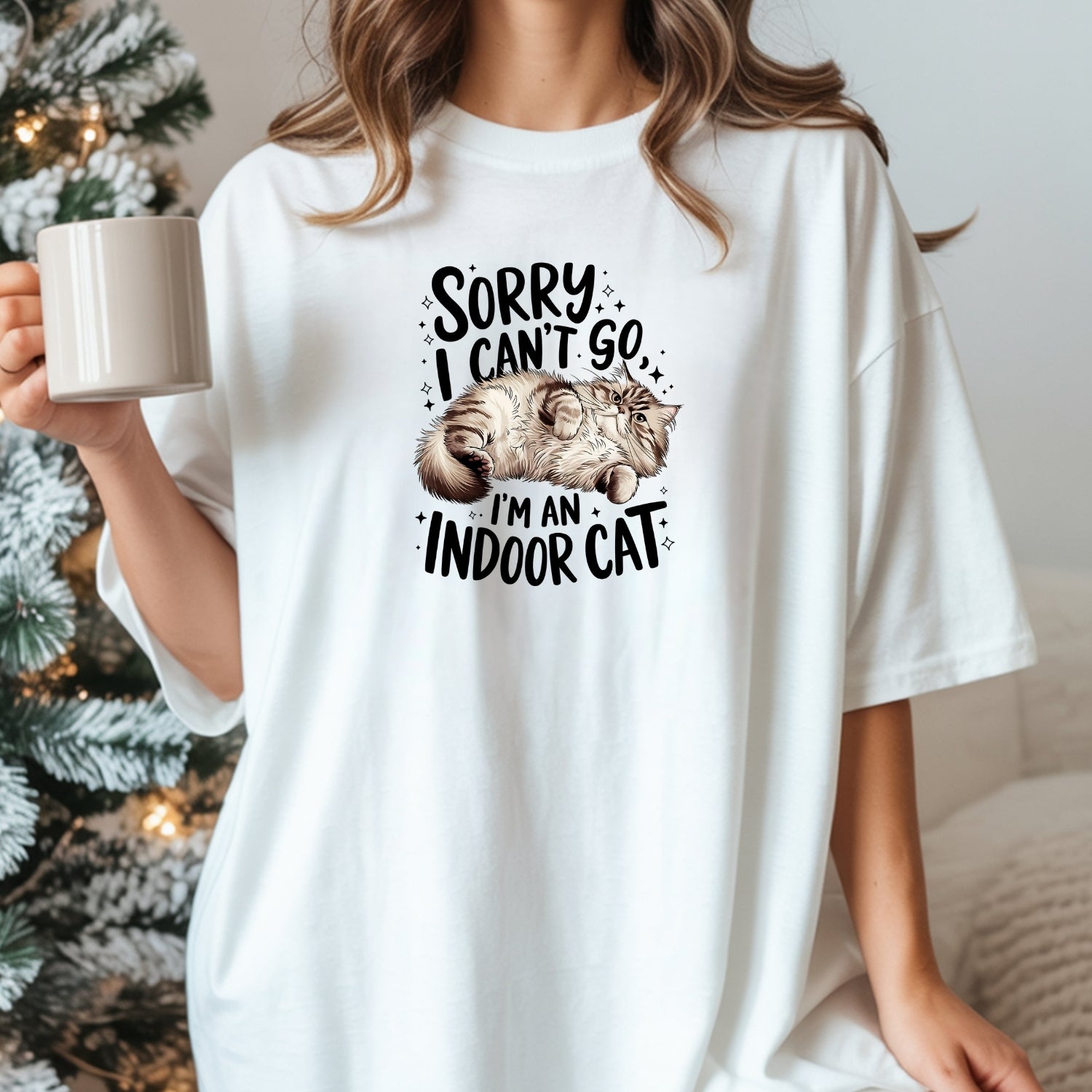 Sorry I Can't Go Indoor Cat T-Shirt - Funny Cat Sarcastic Graphic Tee