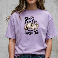 Sorry I Can't Go Indoor Cat T-Shirt - Funny Cat Sarcastic Graphic Tee