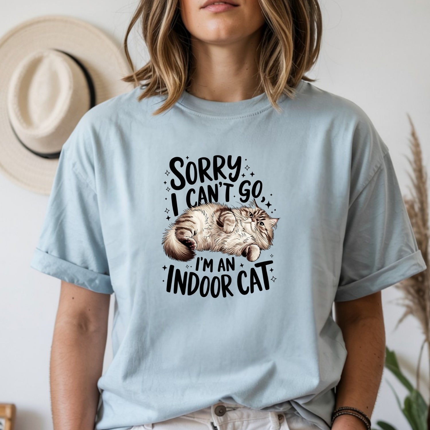 Sorry I Can't Go Indoor Cat T-Shirt - Funny Cat Sarcastic Graphic Tee