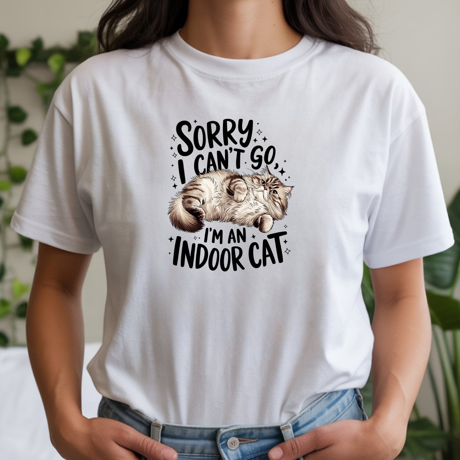 Sorry I Can't Go Indoor Cat T-Shirt - Funny Cat Sarcastic Graphic Tee