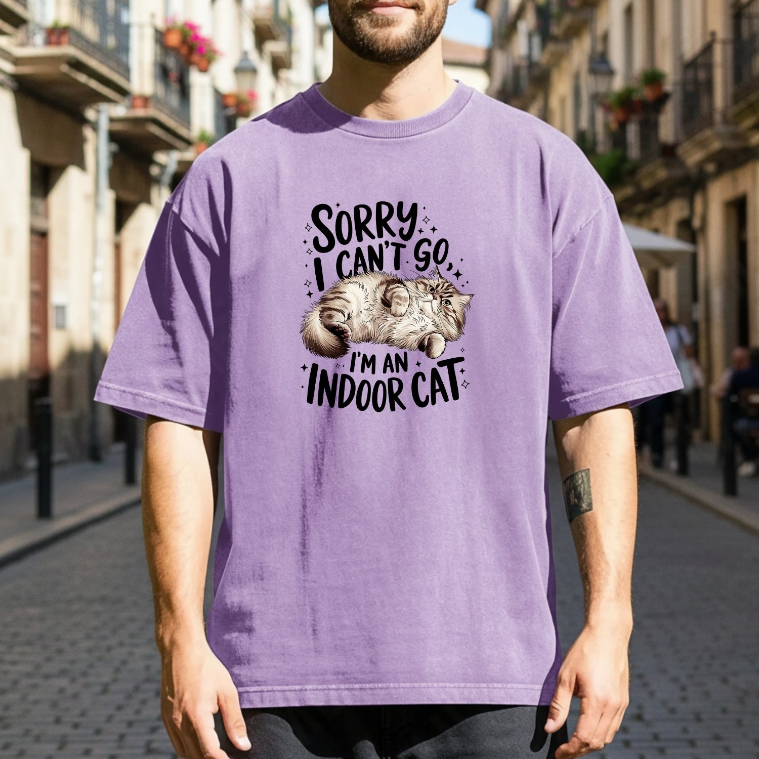 Sorry I Can't Go Indoor Cat T-Shirt - Funny Cat Sarcastic Graphic Tee