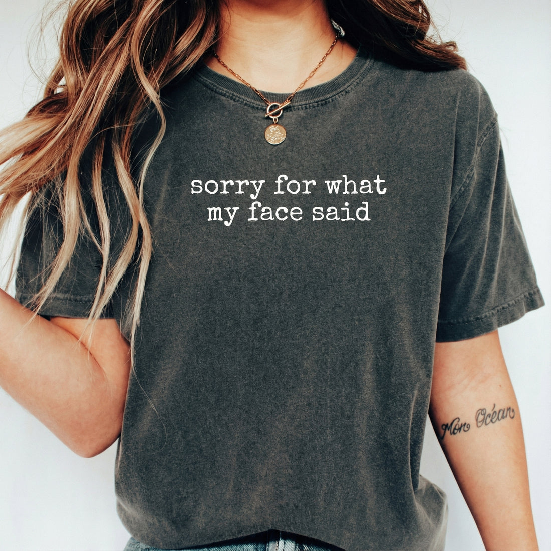 Sorry for What My Face Said Graphic T-Shirt – Funny Mood Tee – Sarcastic Resting Face Shirt