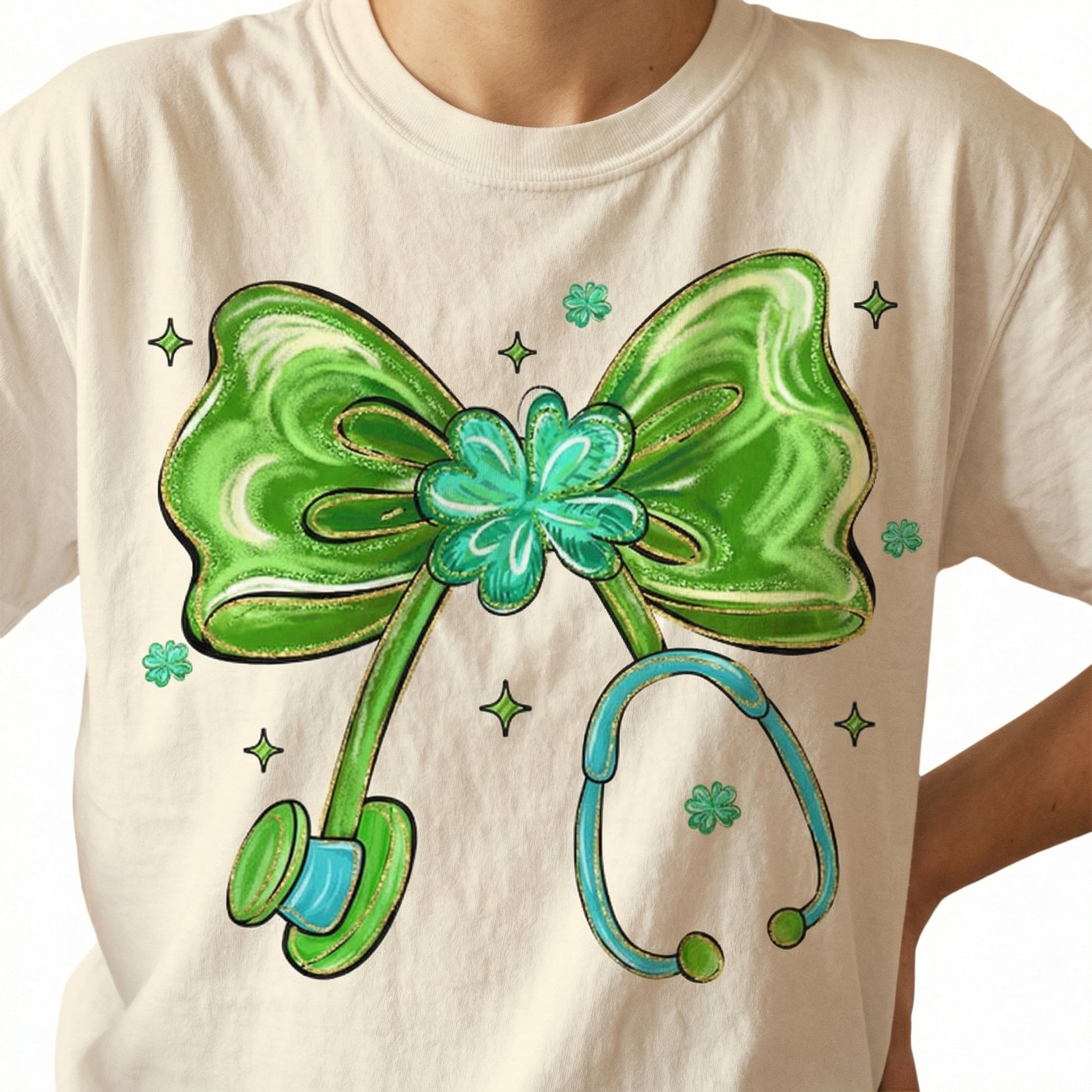 St Patricks Day Love Shamrock T-Shirt - Lucky Preppy Coquette Brushstroke Graphic Tee