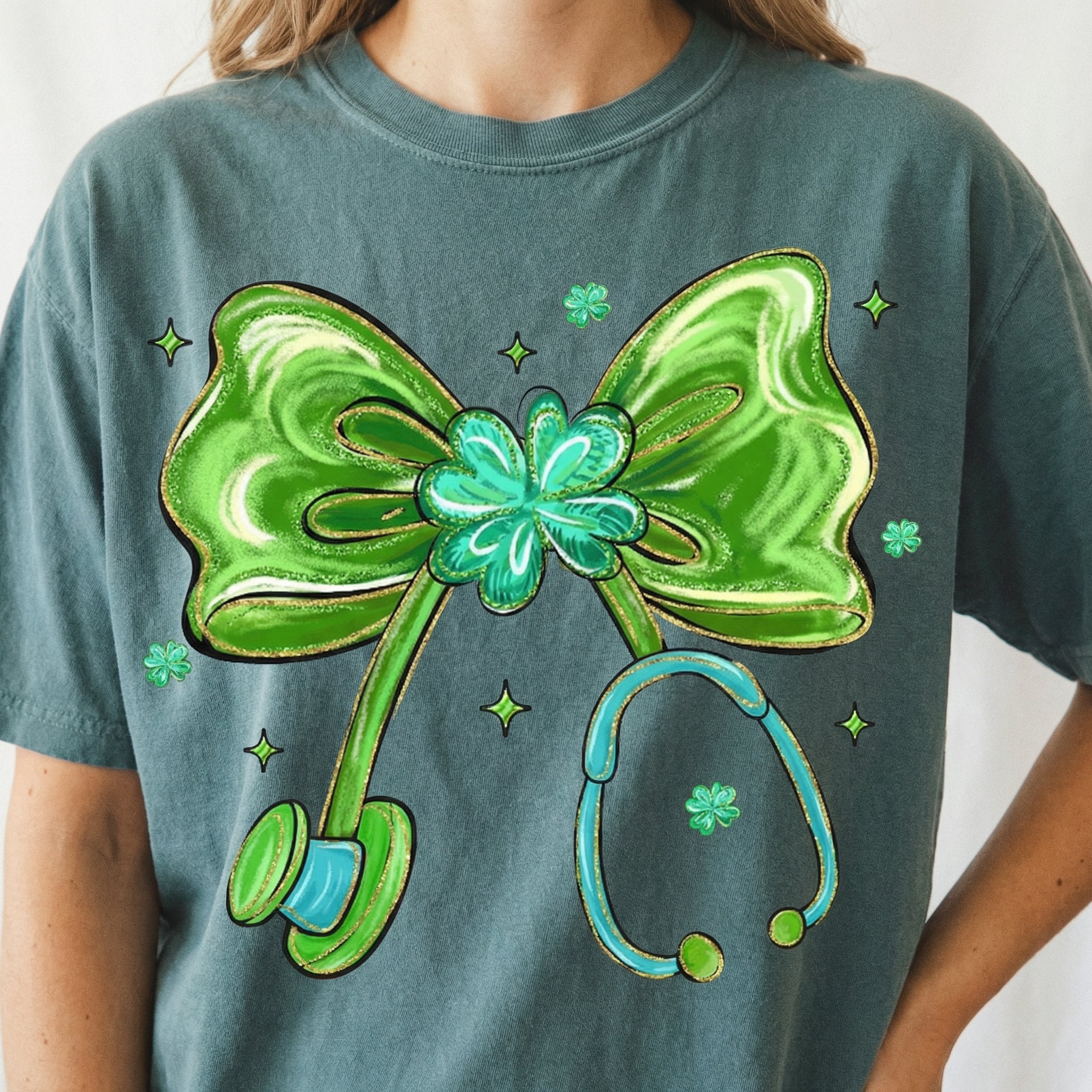 St Patricks Day Love Shamrock T-Shirt - Lucky Preppy Coquette Brushstroke Graphic Tee