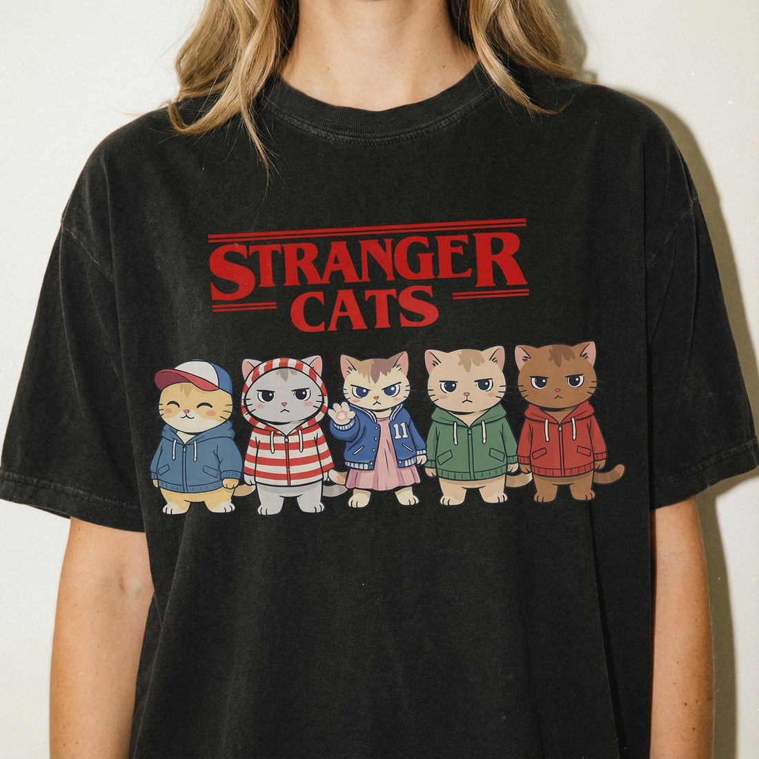 Stranger Cats Retro Cat Parody T-Shirt – Funny 80s Inspired Cat Graphic Tee