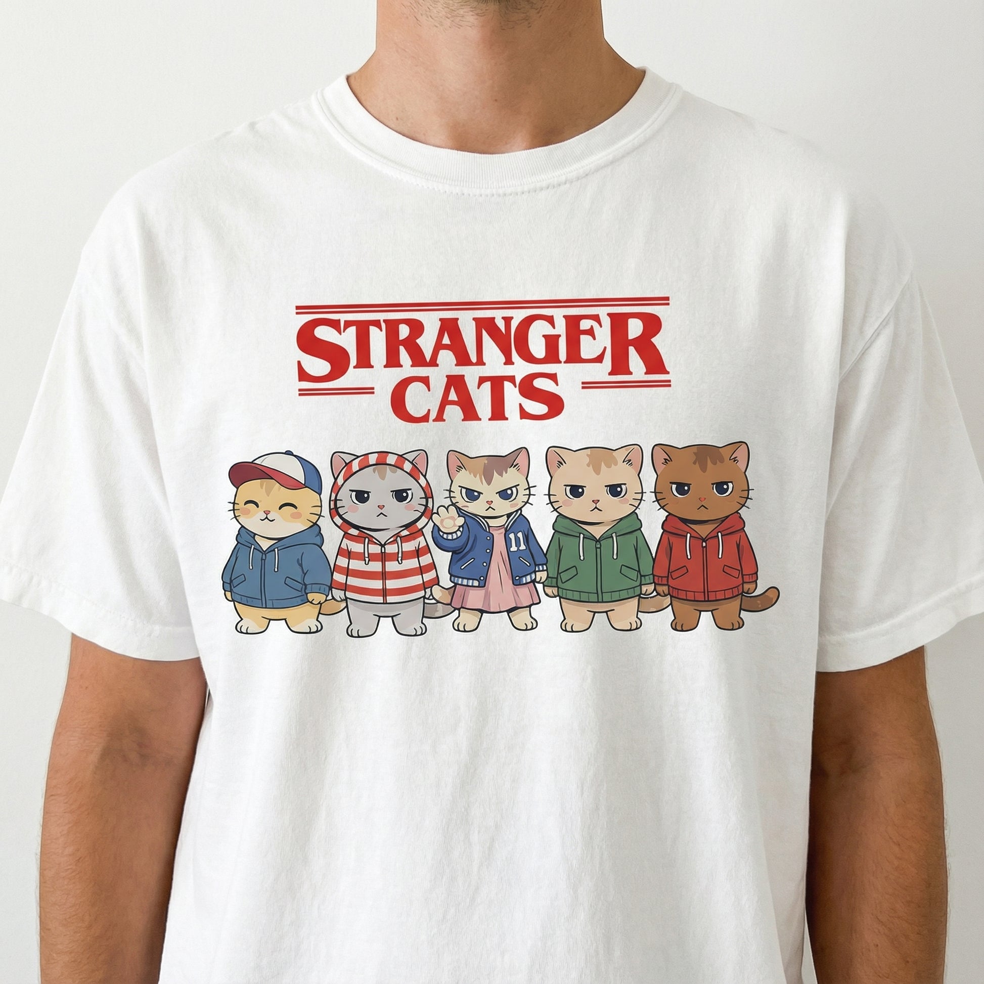 Stranger Cats Retro Cat Parody T-Shirt – Funny 80s Inspired Cat Graphic Tee
