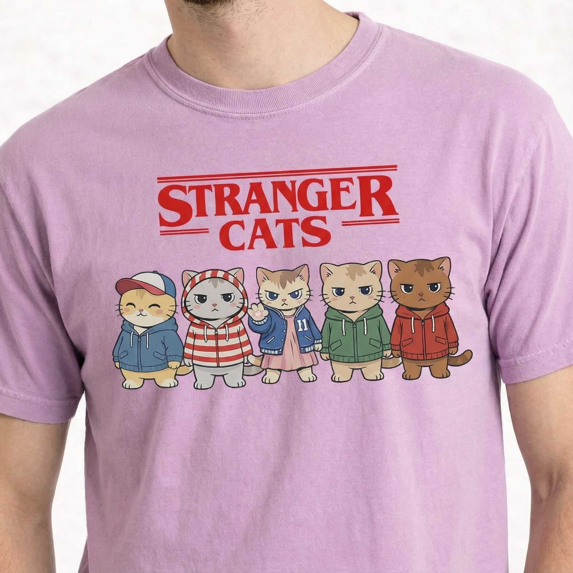Stranger Cats Retro Cat Parody T-Shirt – Funny 80s Inspired Cat Graphic Tee
