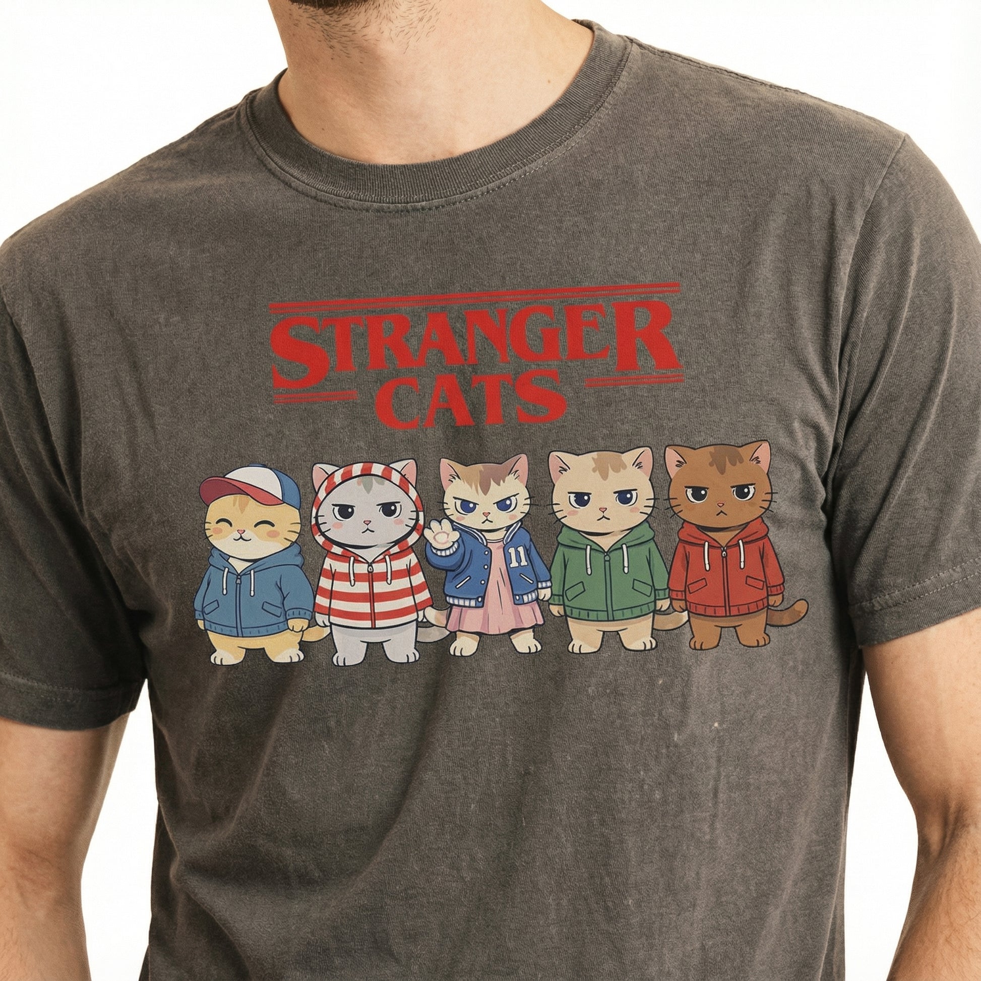 Stranger Cats Retro Cat Parody T-Shirt – Funny 80s Inspired Cat Graphic Tee