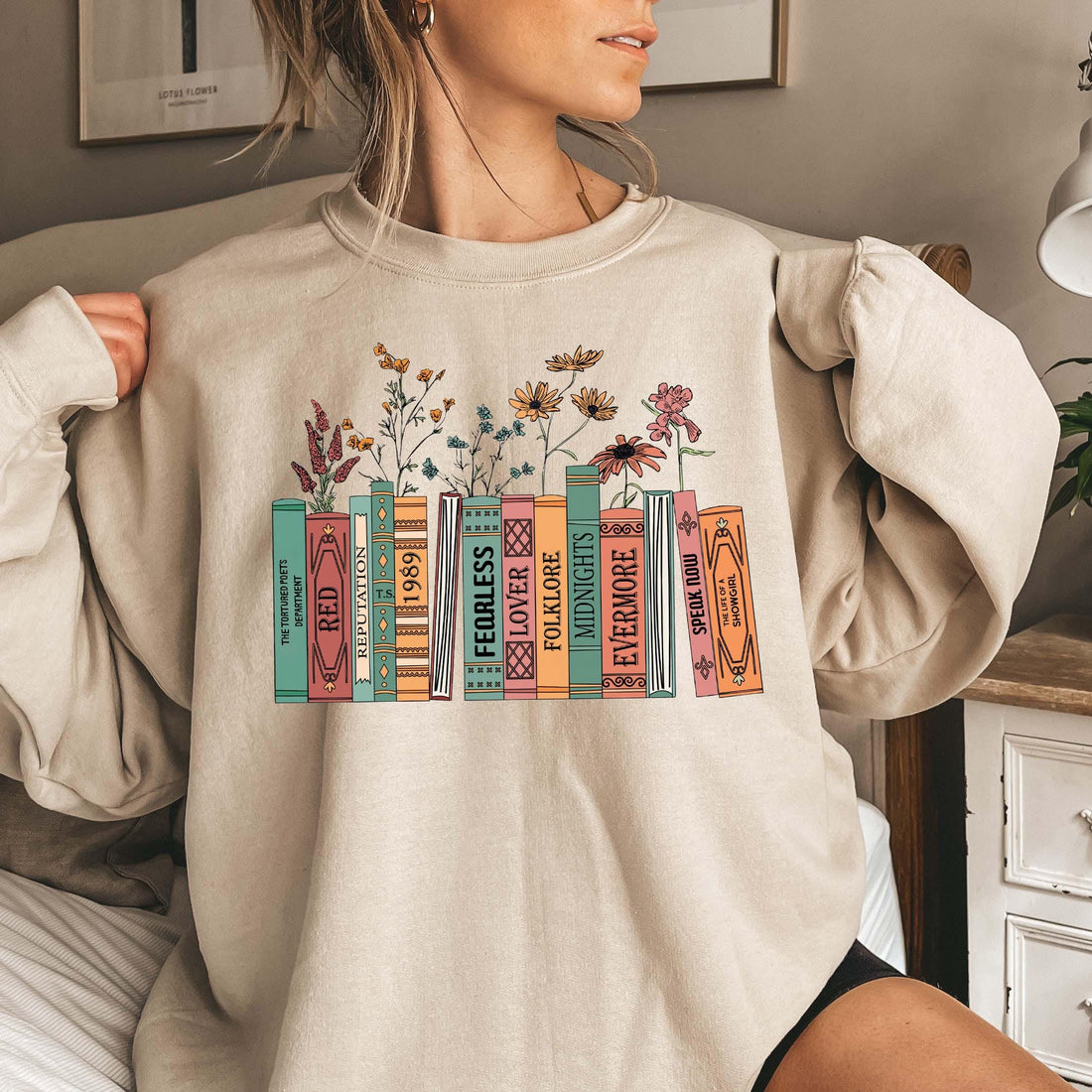 Taylor Inspired Shirt – Albums as Books Sweatshirt, Trendy Floral Book Lover Crewneck
