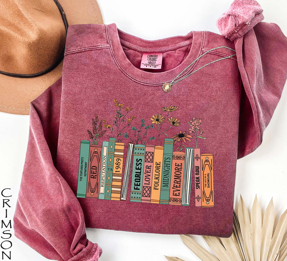 Taylor Inspired Shirt – Albums as Books Sweatshirt, Trendy Floral Book Lover Crewneck