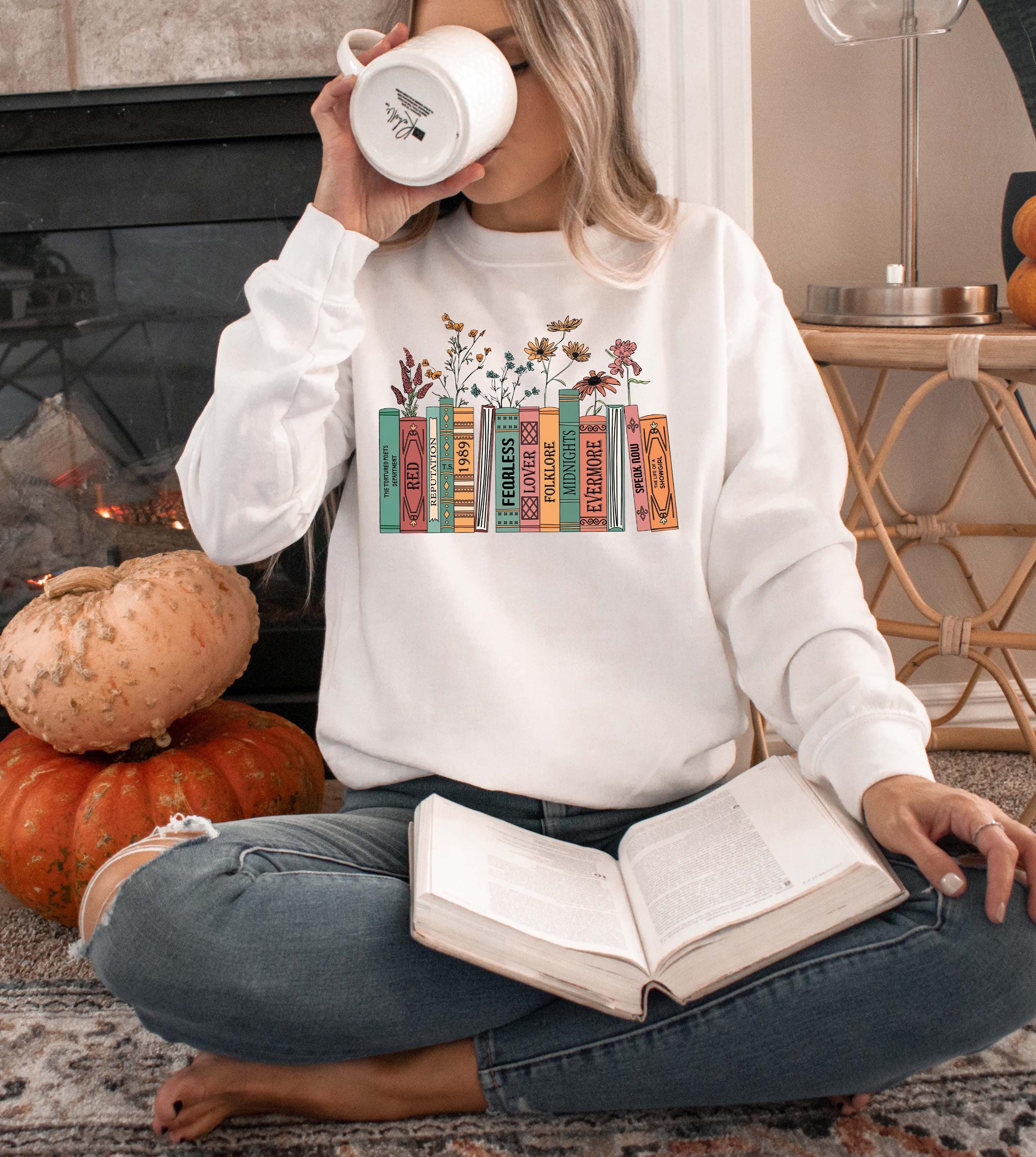 Taylor Inspired Shirt – Albums as Books Sweatshirt, Trendy Floral Book Lover Crewneck