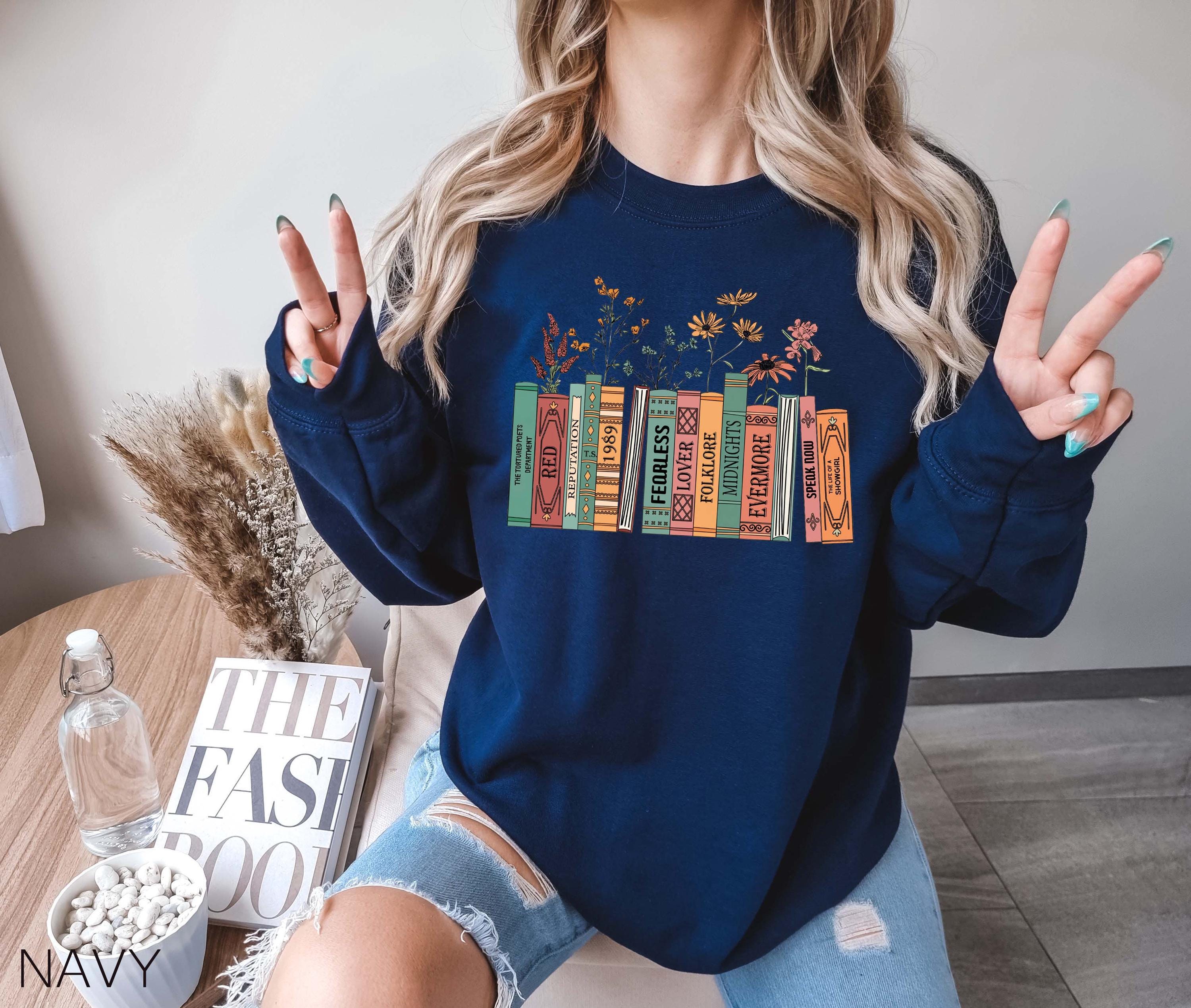 Taylor Inspired Shirt – Albums as Books Sweatshirt, Trendy Floral Book Lover Crewneck