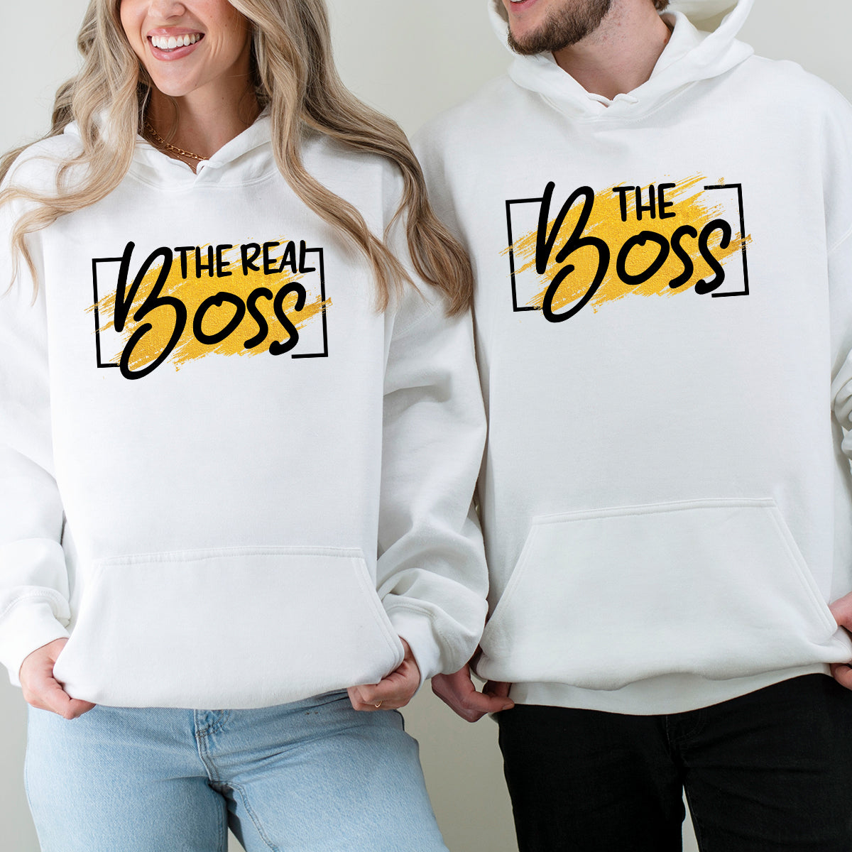 The Boss The Real Boss Matching Hoodies For Couples