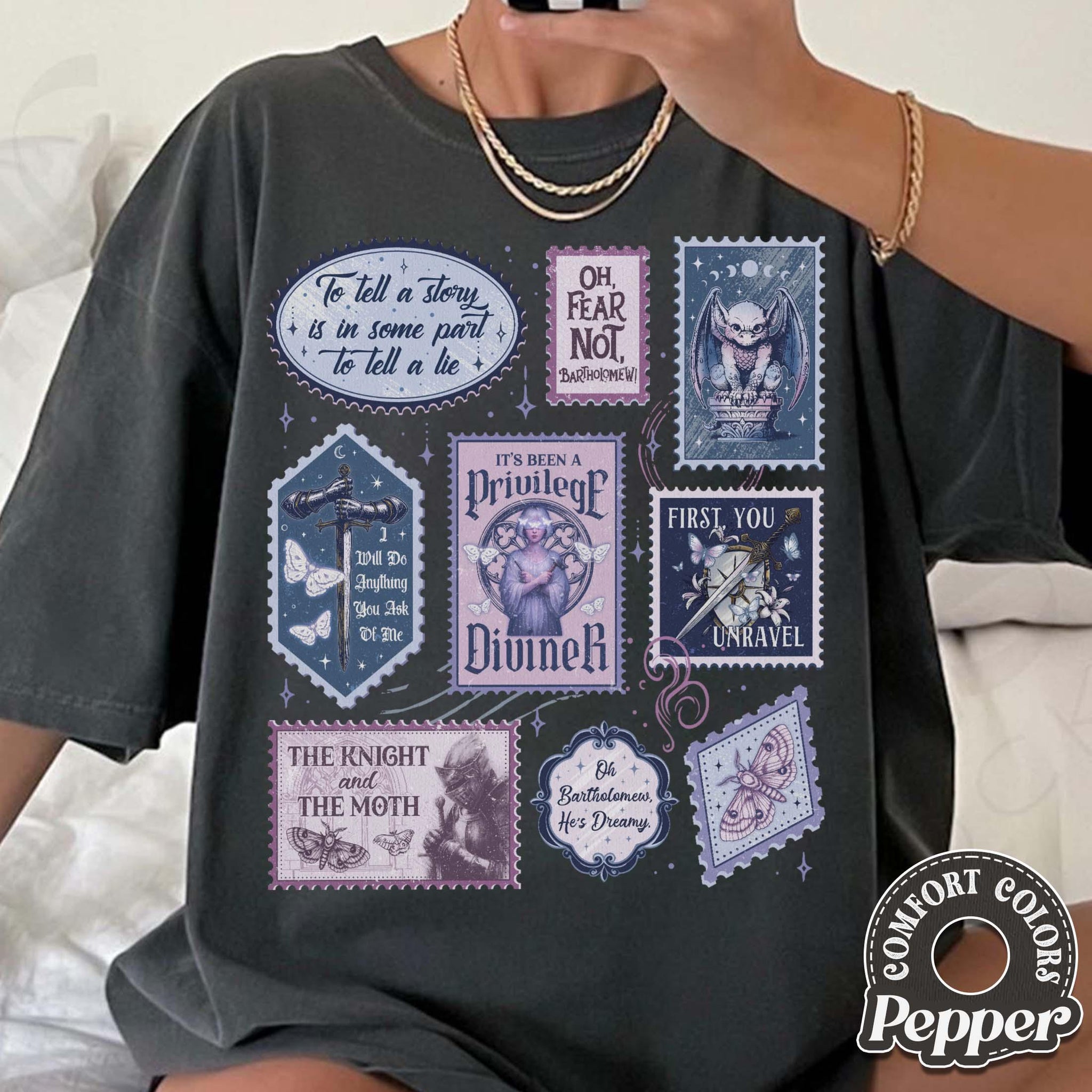 The Knight and The Moth Book Stamps Shirt – Dark Fantasy Inspired Tee