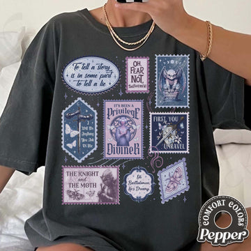 The Knight and The Moth Book Stamps Shirt – Dark Fantasy Inspired Tee