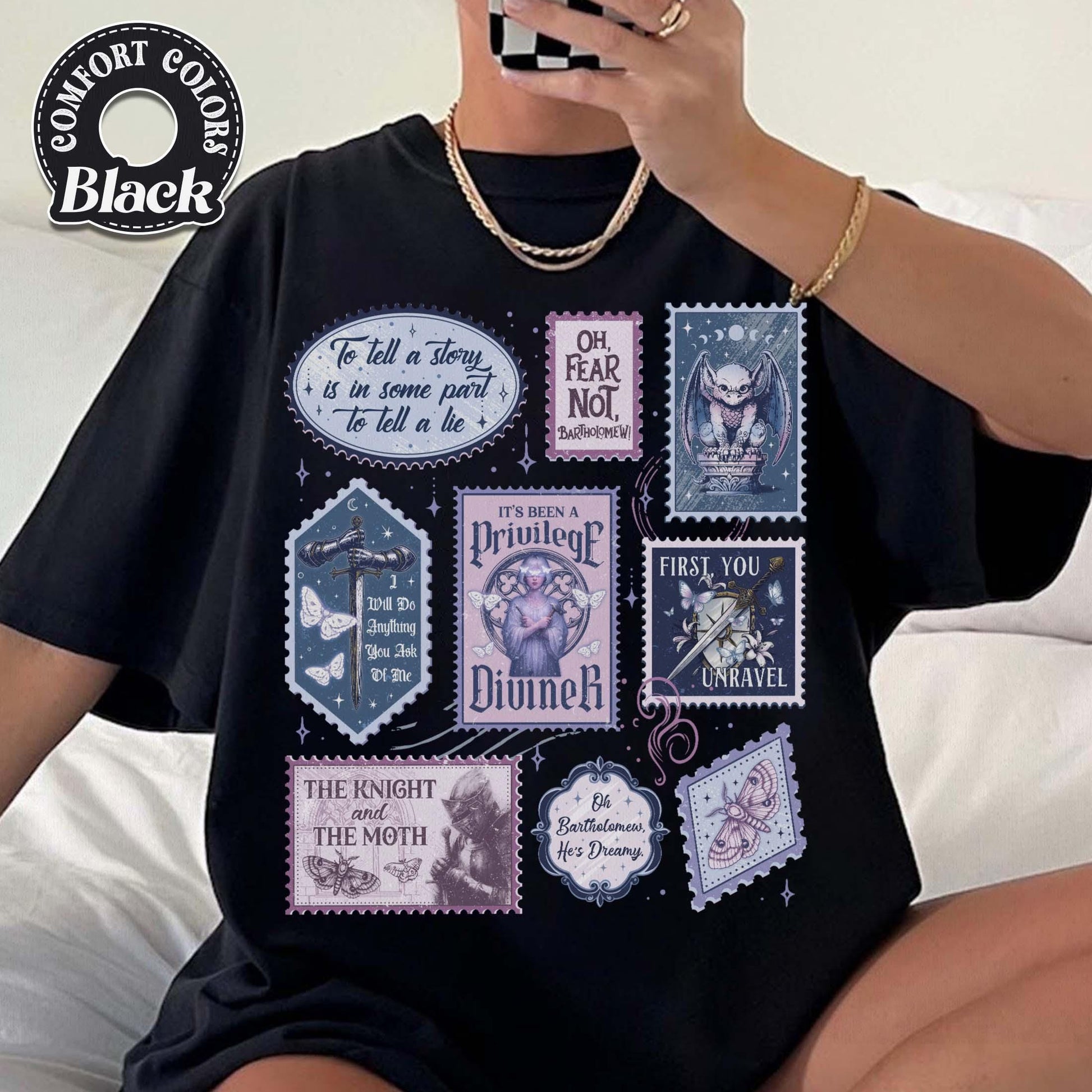 The Knight and the Moth Stamps Shirt – Dark Fantasy Book Lover Graphic Tee