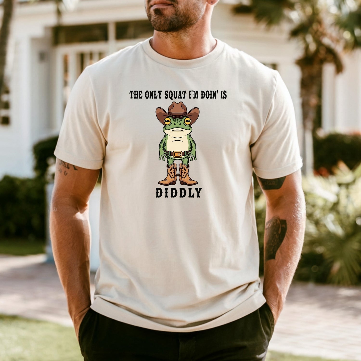 The Only Squat I'm Doin' Is Diddly T-Shirt – Funny Cowboy Frog Western Humor Shirt